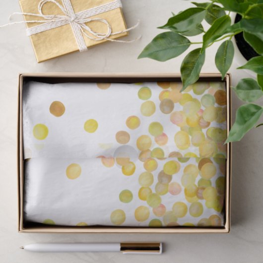 Papier Mousseline Points Confetti Jaune Or (Cadeau)