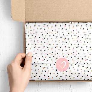 Papier Mousseline Points Confetti Noir Rose et Or