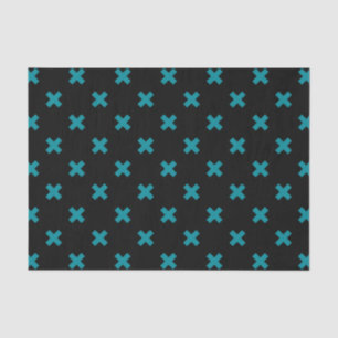 Papier Mousseline points de croix turquoises sur noir