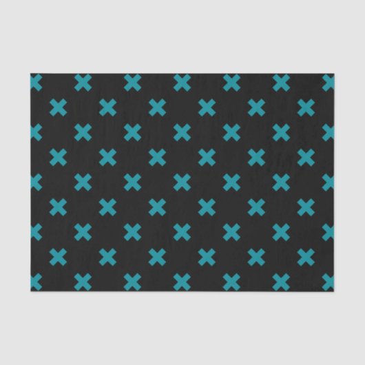 Papier Mousseline points de croix turquoises sur noir (Recto)