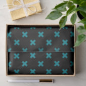 Papier Mousseline points de croix turquoises sur noir (Cadeau)
