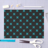 Papier Mousseline points de croix turquoises sur noir (Artisanat)