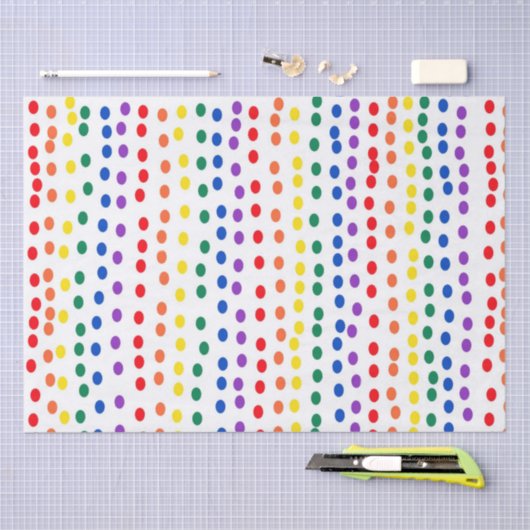 Papier Mousseline Points Rainbow Candy en blanc (Artisanat)