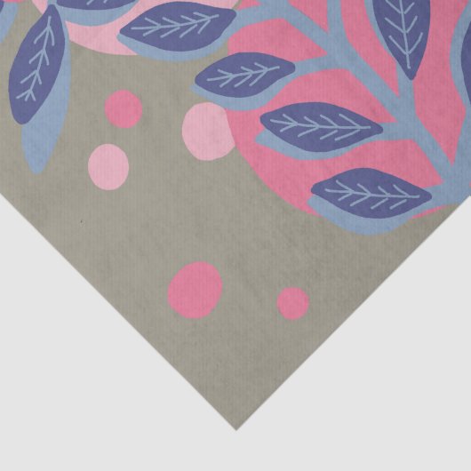 Papier Mousseline Points roses feuille bleus (Détail)