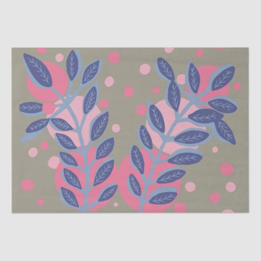 Papier Mousseline Points roses feuille bleus (Recto)