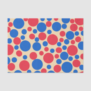 Papier Mousseline Points Rouge Et Bleu Sur Tan
