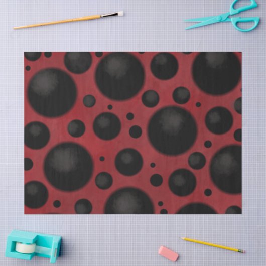 Papier Mousseline Points Rouges Noirs Cercles Motif Funky Découpage (Artisanat)