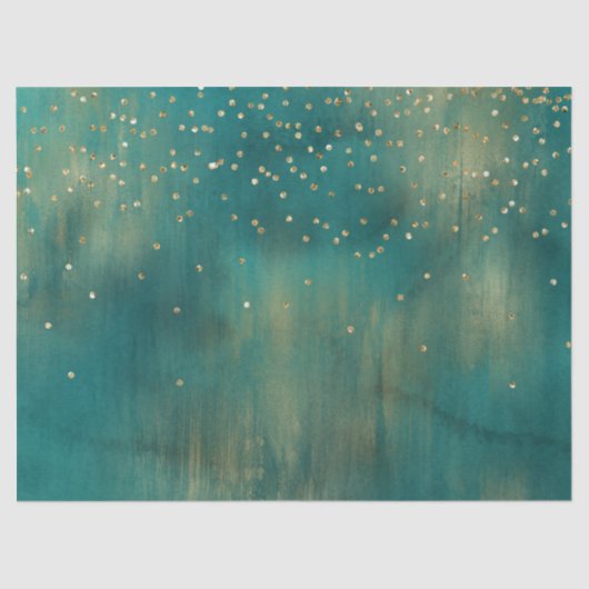 Papier Mousseline Points turquoises d'étincelle en or vert (Recto)