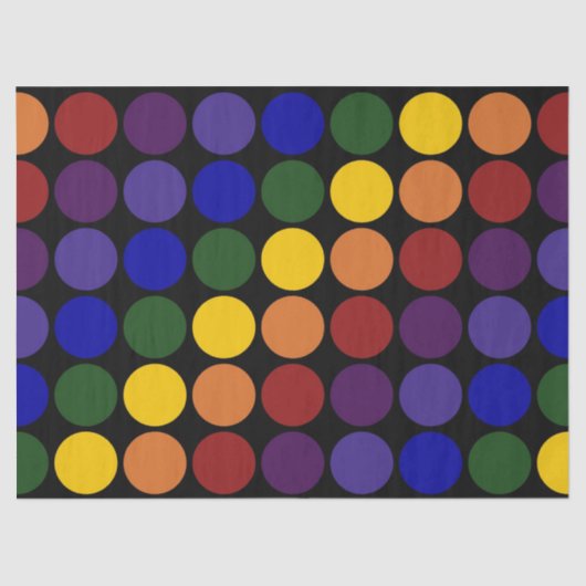 Papier Mousseline Pois arc-en-ciel sur papier Tissu Noir (Recto)