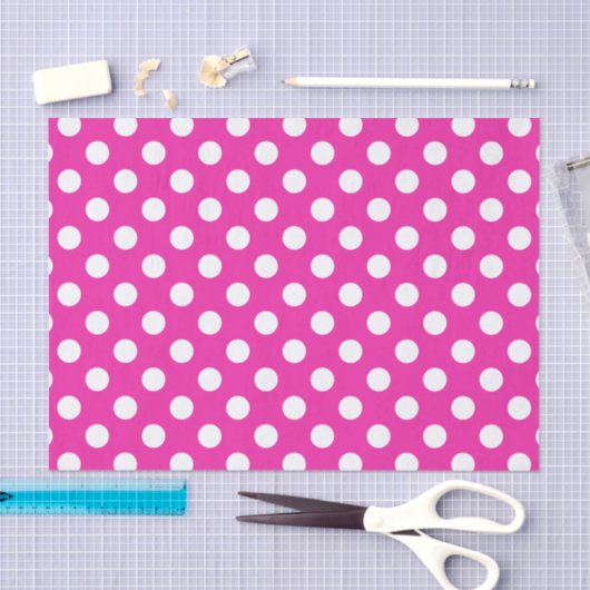 Papier Mousseline Pois blancs sur fuchsia (Artisanat)
