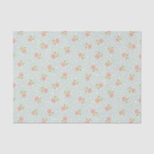 Papier Mousseline pois chic pôle bleu pâle point blanc rose floral