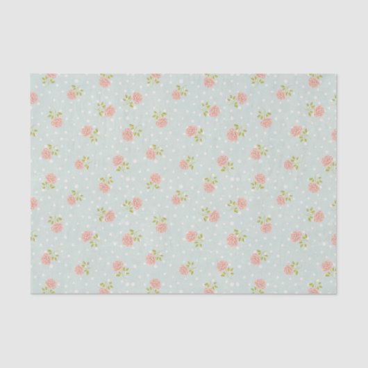 Papier Mousseline pois chic pôle bleu pâle point blanc rose floral (Recto)