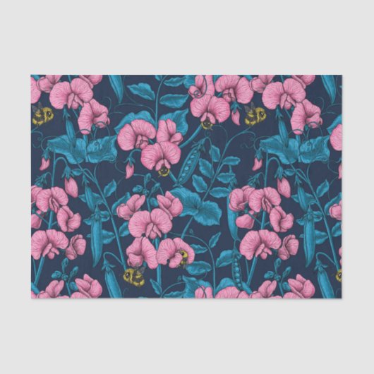 Papier Mousseline Pois doux et bourdons, rose et bleu (Recto)