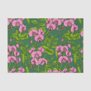 Papier Mousseline Pois doux et bourdons, vert et rose