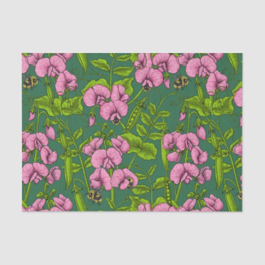 Papier Mousseline Pois doux et bourdons, vert et rose (Recto)