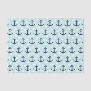 Papier Mousseline Pois et Ancres en bon état nautiques de bleu