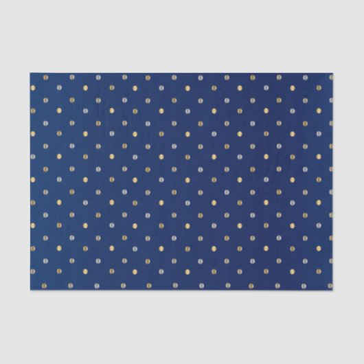 Papier Mousseline Pois Gold et Silver sur Navy Blue  (Recto)