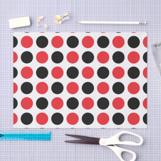 Papier Mousseline Pois noirs et rouges (Artisanat)