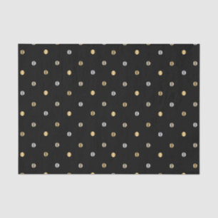 Papier Mousseline Pois or et argent sur noir