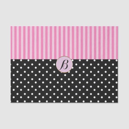 Papier Mousseline Pois rose noir rayures Moderne Paris chic (Recto)