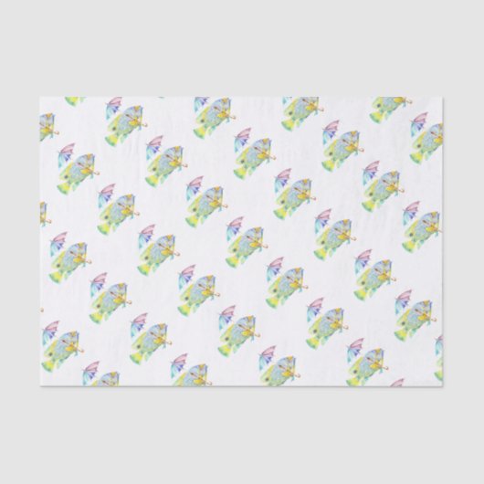 Papier Mousseline Poisson Ange Avec Parapluie (Recto)