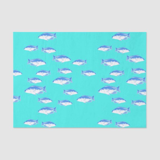 Papier Mousseline Poisson bleu turquoise (Recto)