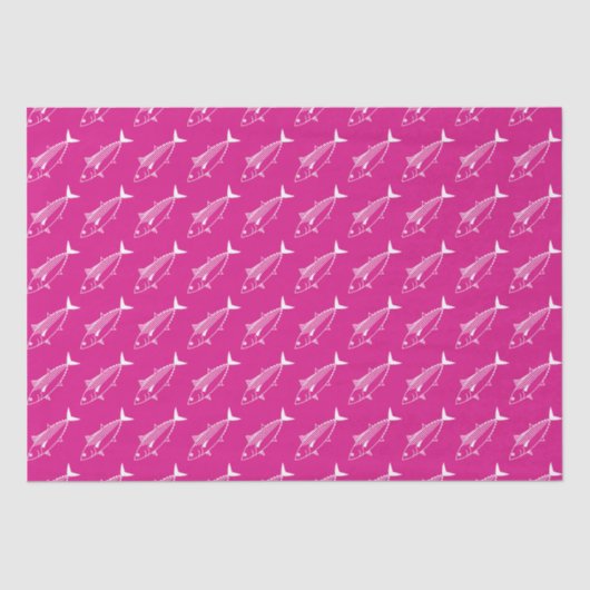 Papier Mousseline Poisson Bonito mignon en blanc sur rose chaud (Recto)