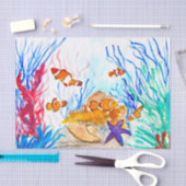 Papier Mousseline poisson d'aquarelle océan Nautique mer mare pêcheu (Artisanat)