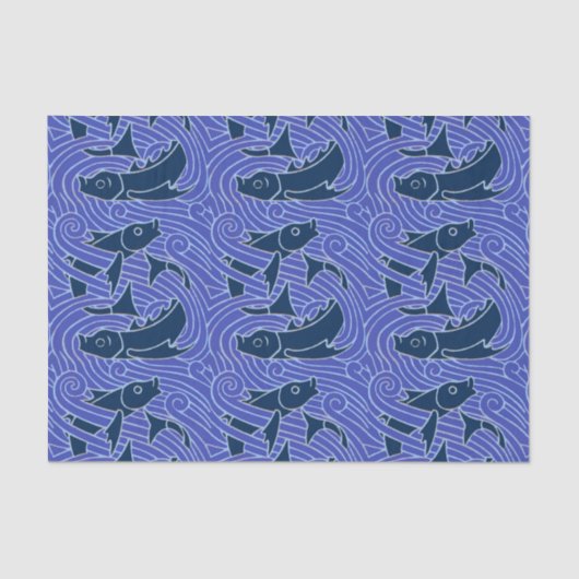 Papier Mousseline Poisson Gras Baignade Océan Bleu Pêche (Recto)