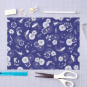 Papier Mousseline Poisson koi bleu et blanc dans l'étang Lotus Motif (Artisanat)