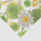 Papier Mousseline Poisson Koi jaune et Lys d'eau blanche Étang (Détail)