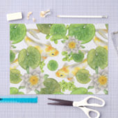 Papier Mousseline Poisson Koi jaune et Lys d'eau blanche Étang (Artisanat)