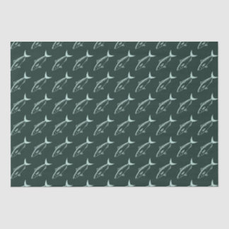 Papier Mousseline Poisson Saumon australien en Aqua sur Racing Green