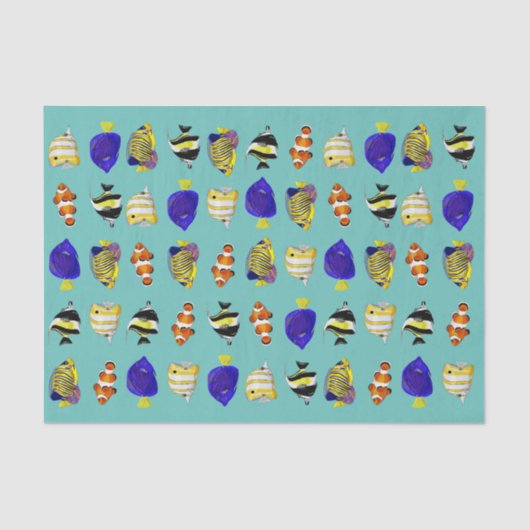 Papier Mousseline Poisson tropical coloré (Recto)