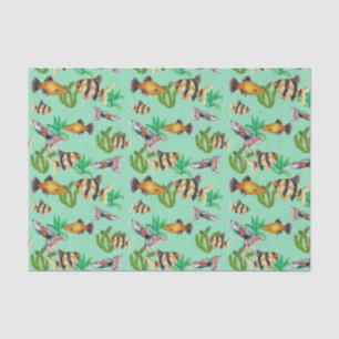 Papier Mousseline Poisson tropical et algues Vie marine Vert