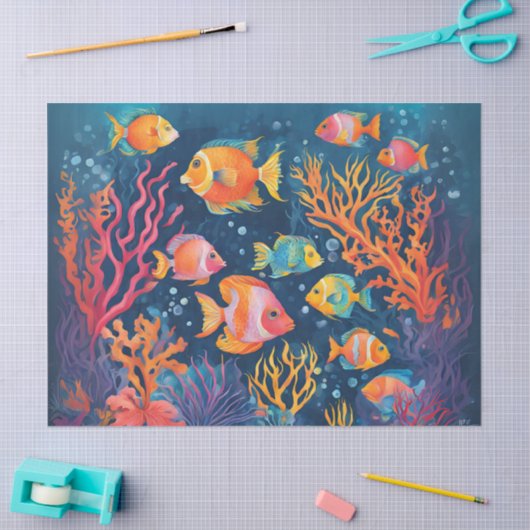 Papier Mousseline Poisson tropical vibre (Artisanat)
