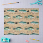 Papier Mousseline Poisson vert et écriture cursive sur Tan Decoupage (Artisanat)
