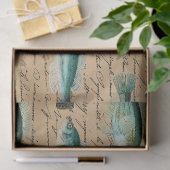 Papier Mousseline Poisson vert et écriture cursive sur Tan Decoupage (Cadeau)