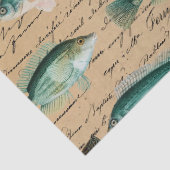 Papier Mousseline Poisson vert et écriture cursive sur Tan Decoupage (Détail)