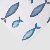 Papier Mousseline Poissons bleu indigo et couleur d'eau Turquoise (Détail)