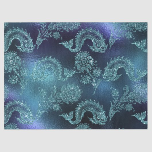 Papier Mousseline Poissons et fleurs glacés sur la déco bleue (Recto)