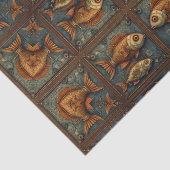 Papier Mousseline Poissons Steampunk Vert et Golden brown (Détail)