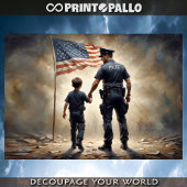 Papier Mousseline Policier et un garçon avec drapeau américain - Pat