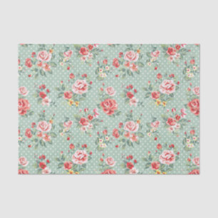 Papier Mousseline Polka vert fille point Vintage motif floral