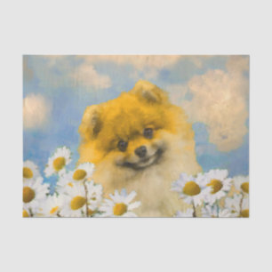 Papier Mousseline Poméranien dans Daisies Peinture - Art Chien origi