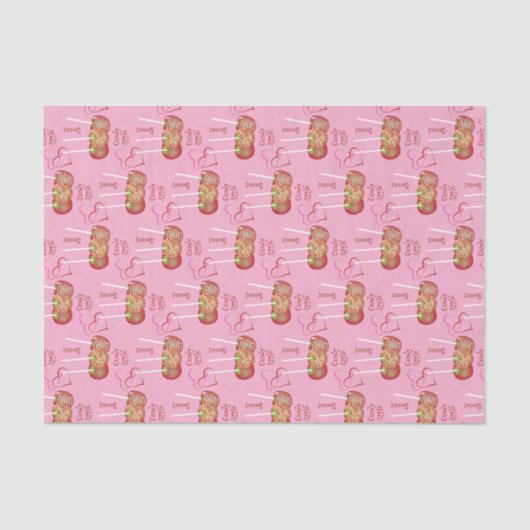 Papier Mousseline Pomme bonbon Motif papier de tissus rose (Recto)
