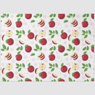Papier Mousseline Pommes rouges, fleurs et Motif de verdure