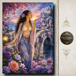 Papier Mousseline Pont du Château de la Femme Fleurs Violettes Décou