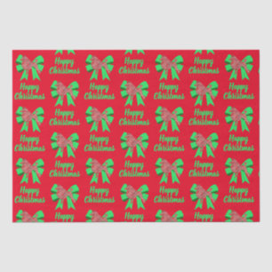 Papier Mousseline Poodle Silhouette Rouge Chien de Noël & Bow Vert