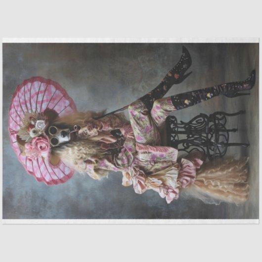 Papier Mousseline Poodle standard habillé en Découpage rose (Recto)